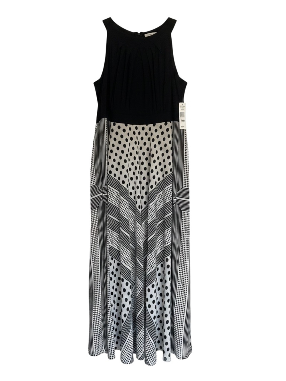 Sandra Darren Black Bodice Black & White Patterned Maxi Dress